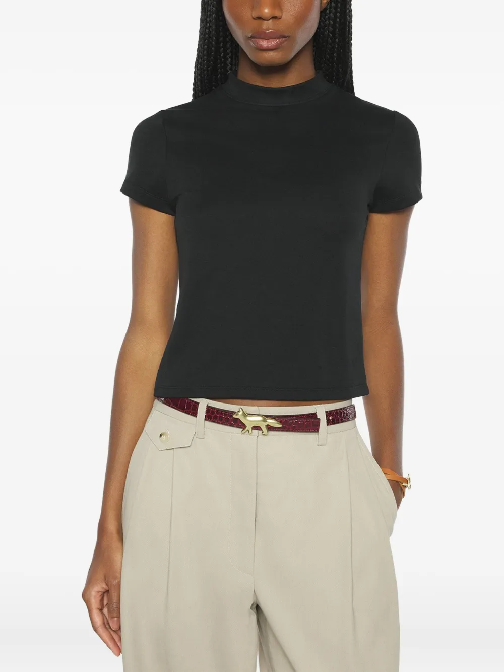 Maison Kitsuné mock-neck short-sleeve T-shirt Zwart