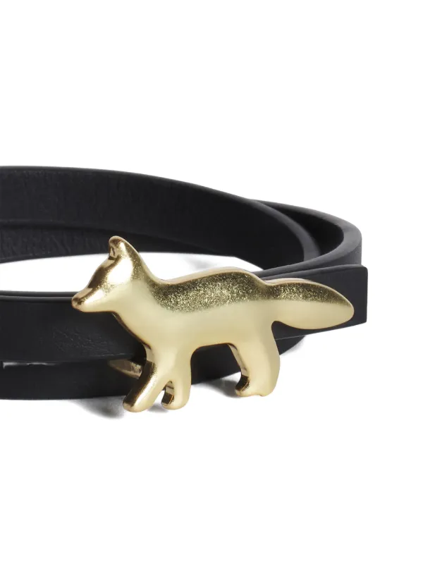 MAISON KITSUNÉ ブラックレザー バングル Maison Kitsuné Profile Fox Leather Bracelet | Black