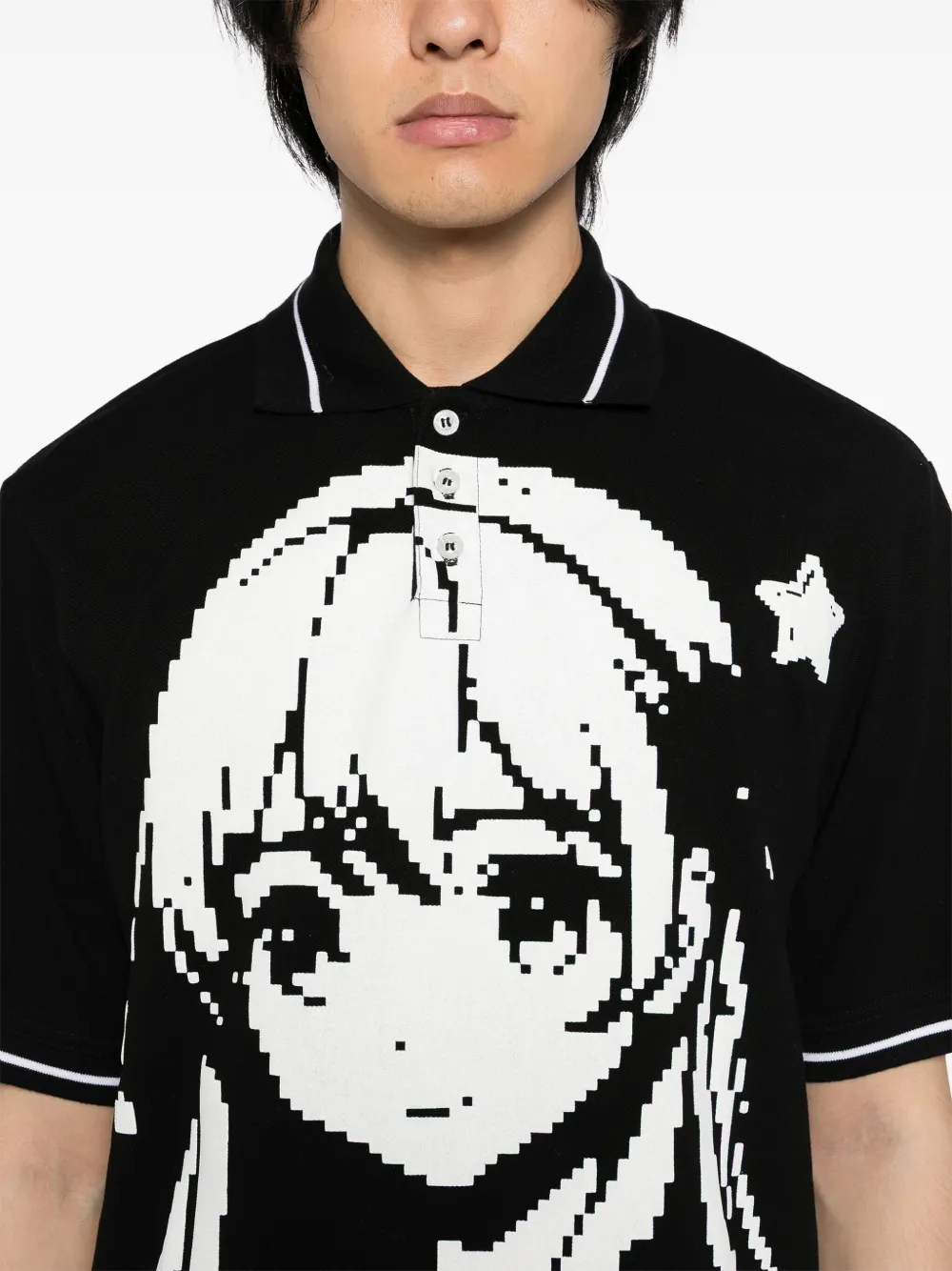 Ashley Williams Poloshirt met mangaprint Zwart