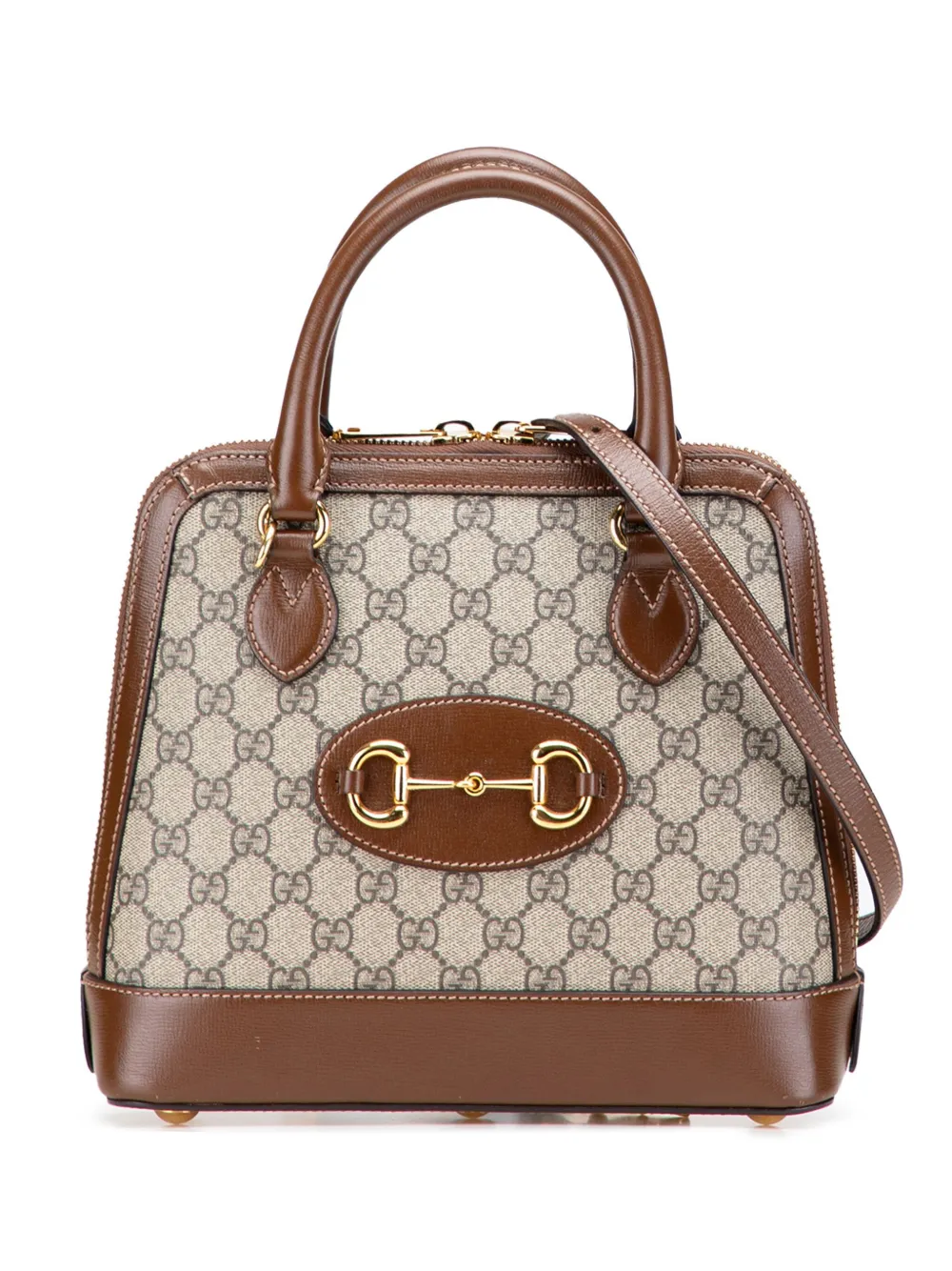 Pre-owned Gucci 2016-2025 Small Gg Supreme Horsebit 1955 Satchel In Brown
