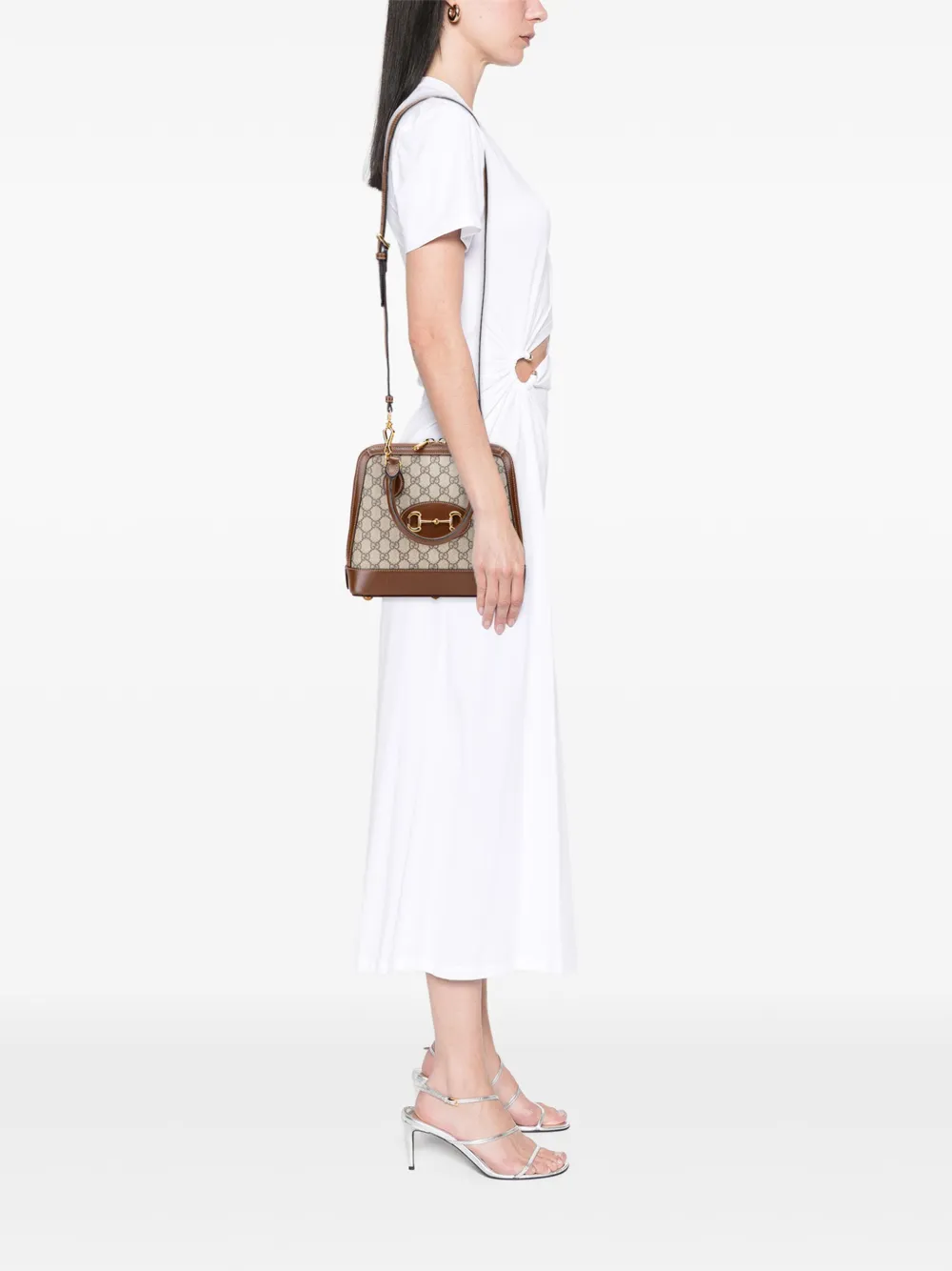 Pre-owned Gucci 2016-2025 Small Gg Supreme Horsebit 1955 Satchel In Brown