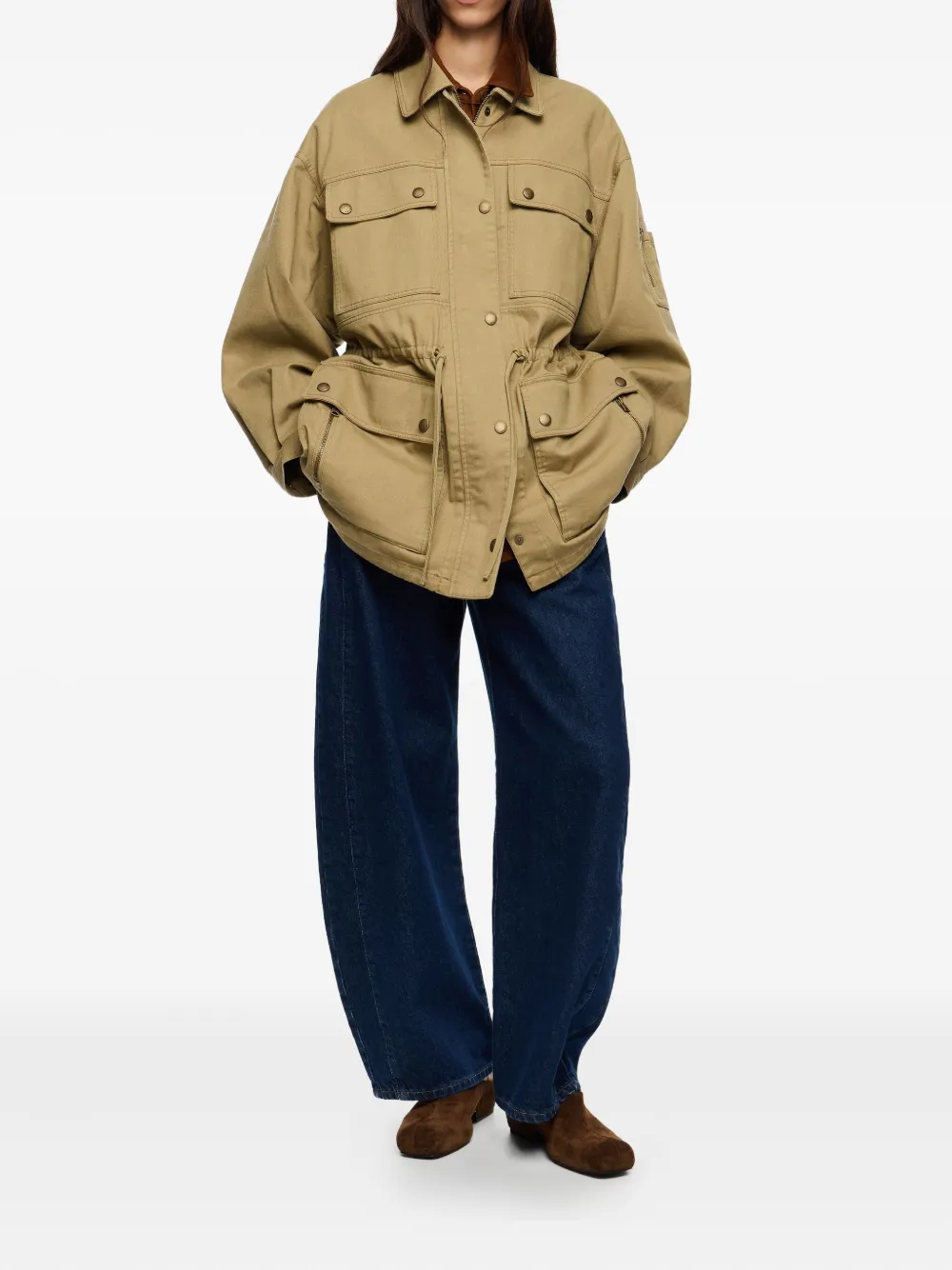 Bimba Y Lola Drawstring-waist Flap-pocket Jacket In Brown