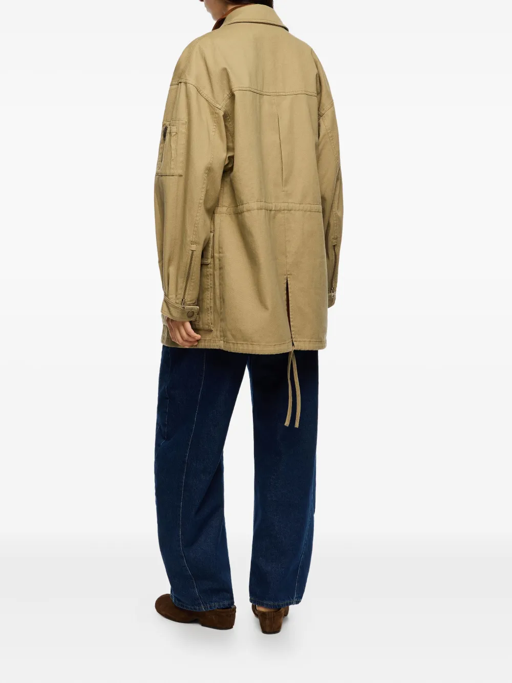 Bimba Y Lola Drawstring-waist Flap-pocket Jacket In Brown
