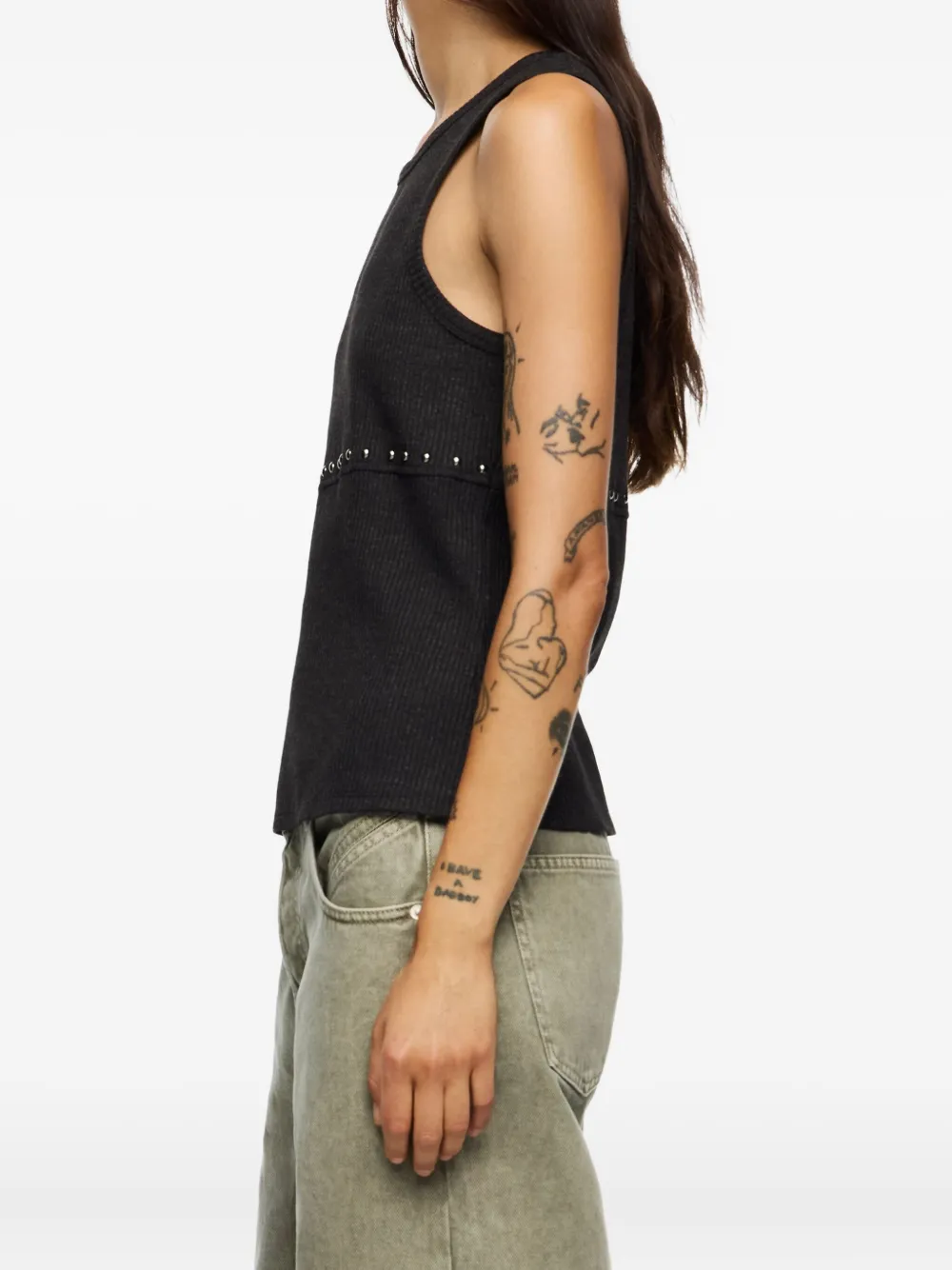 Bimba Y Lola Ribbed Studded Tank Top In Black