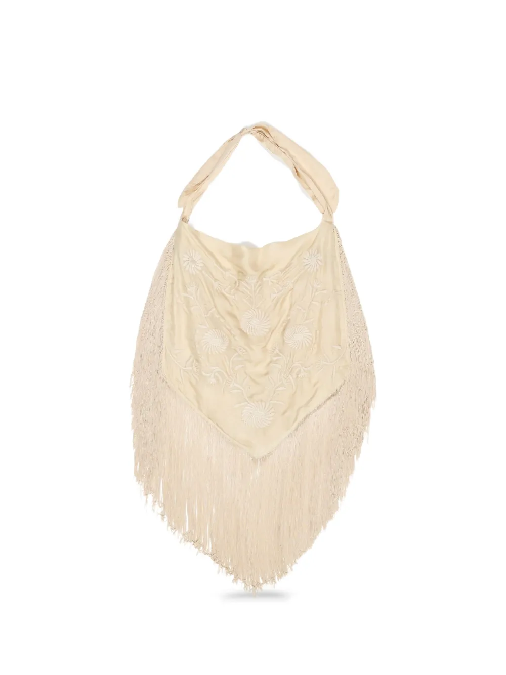 Bimba Y Lola Embroidered Fringed Shoulder Bag In Neutral