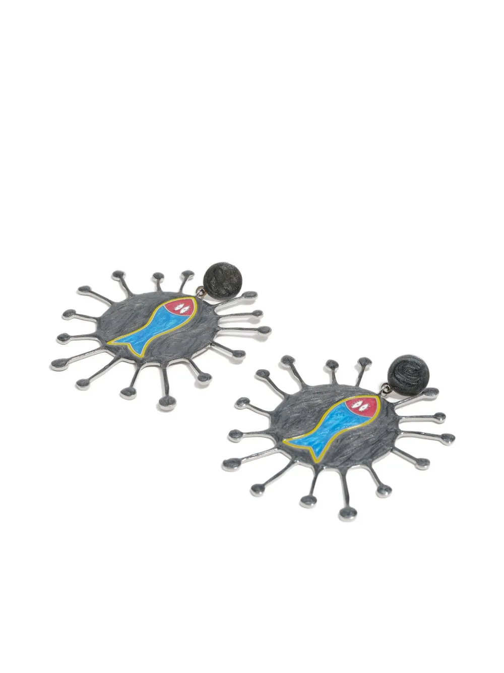 Bimba Y Lola Enamel Fish Earrings In Gray