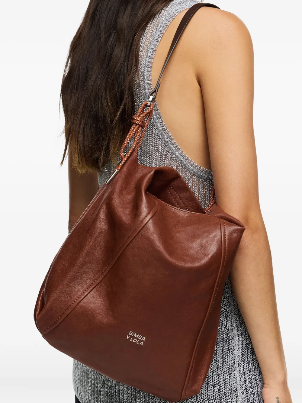 Bimba Y Lola Medium Paper Leather Shoulder Bag In Brown