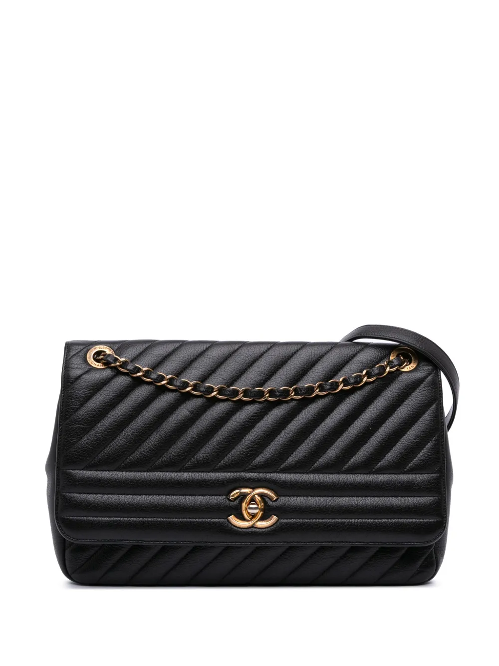 CHANEL Pre-Owned 2016-2017 Large Diagonal Quilted Goatskin Flap crossbody bag | Black | Image 1