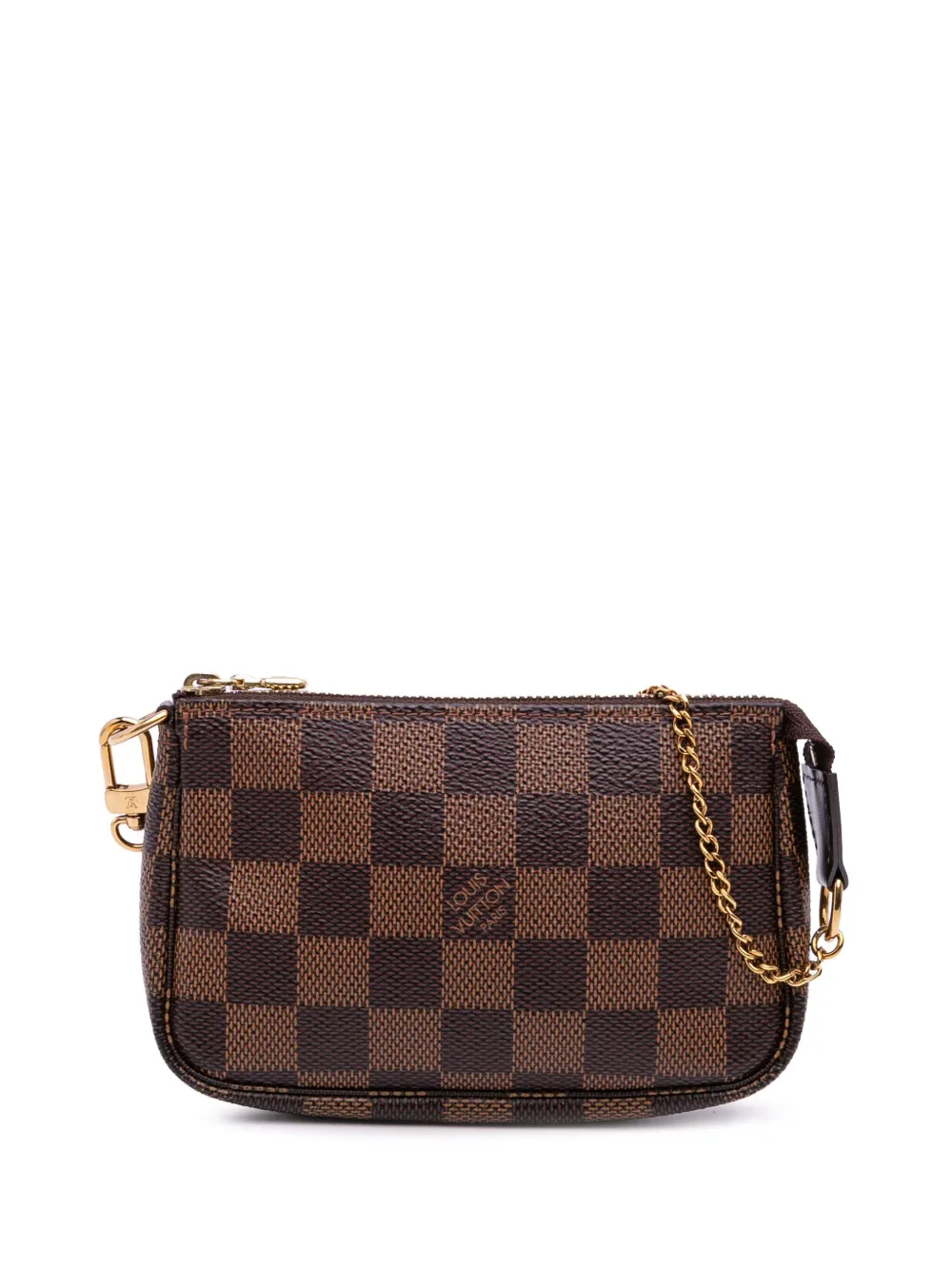 Pre-owned Louis Vuitton 2017 Damier Ebene Mini Pochette Accessoires Handbag In Brown
