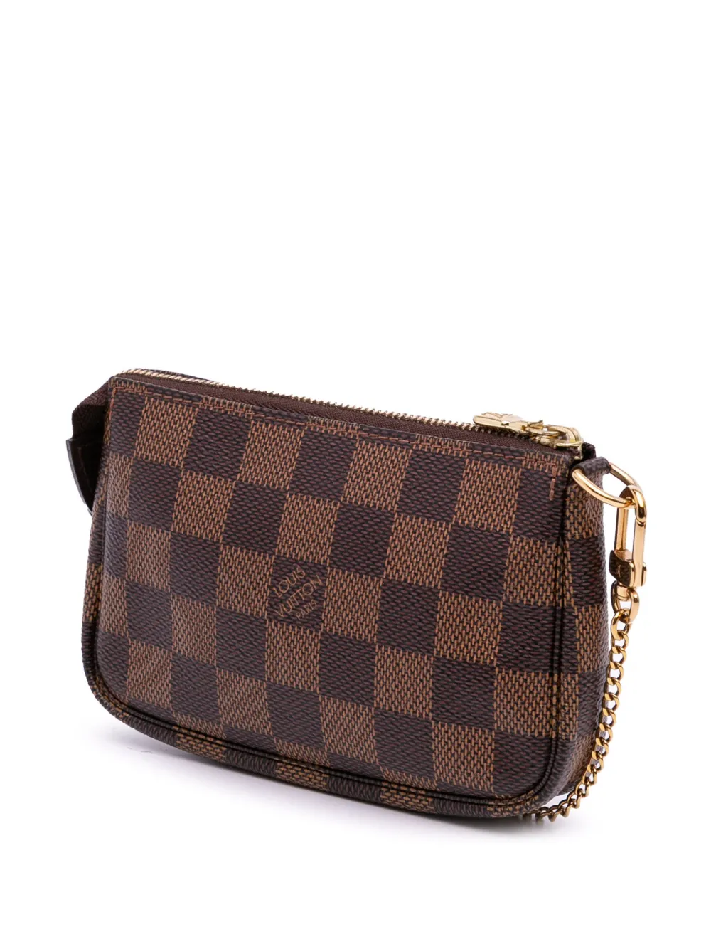 Pre-owned Louis Vuitton 2017 Damier Ebene Mini Pochette Accessoires Handbag In Brown