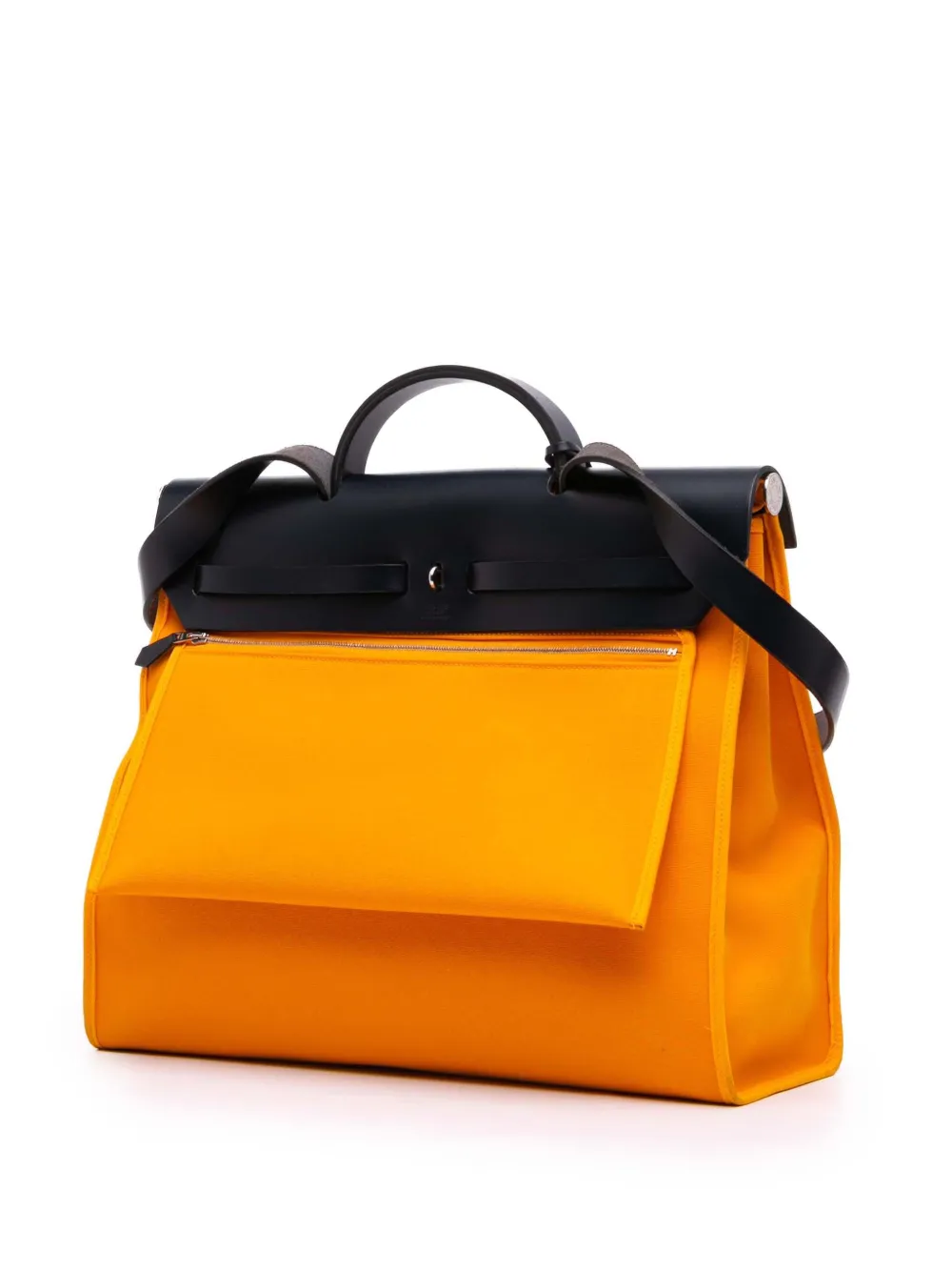 Pre-owned Hermes 2016 Bicolor Toile Herbag Zip Verso 39 Satchel In Blue