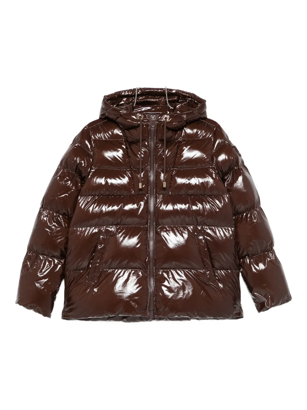 Pinko Oversized Glossy Brown Quilted Down Coat With Hood In Brown