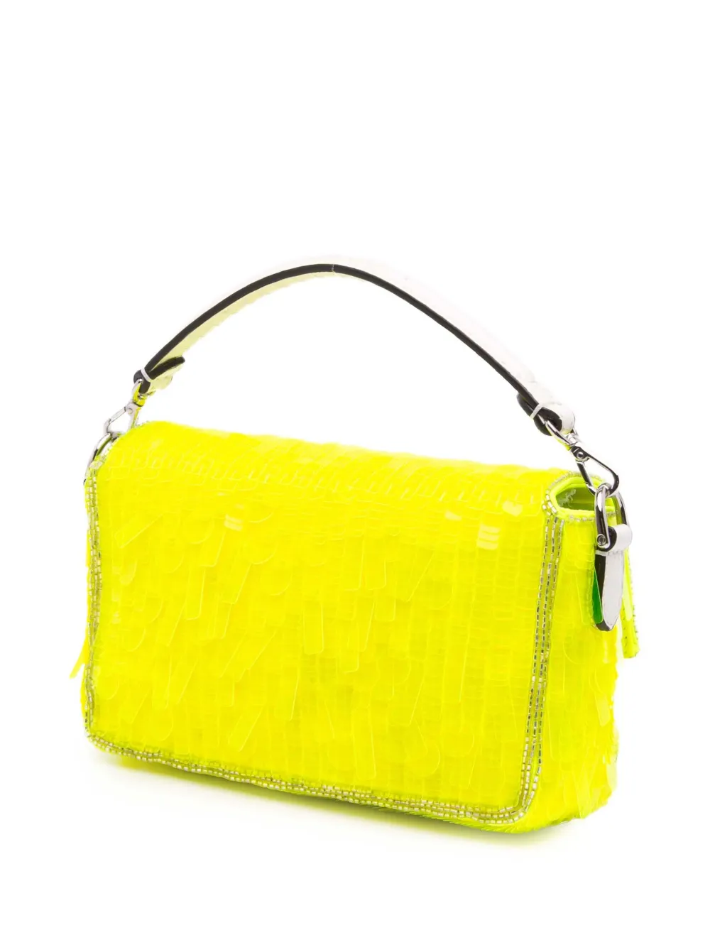 Pre-owned Fendi 2010-2025 Mini Transparent Paillettes Elaphe Baguette Satchel In Yellow