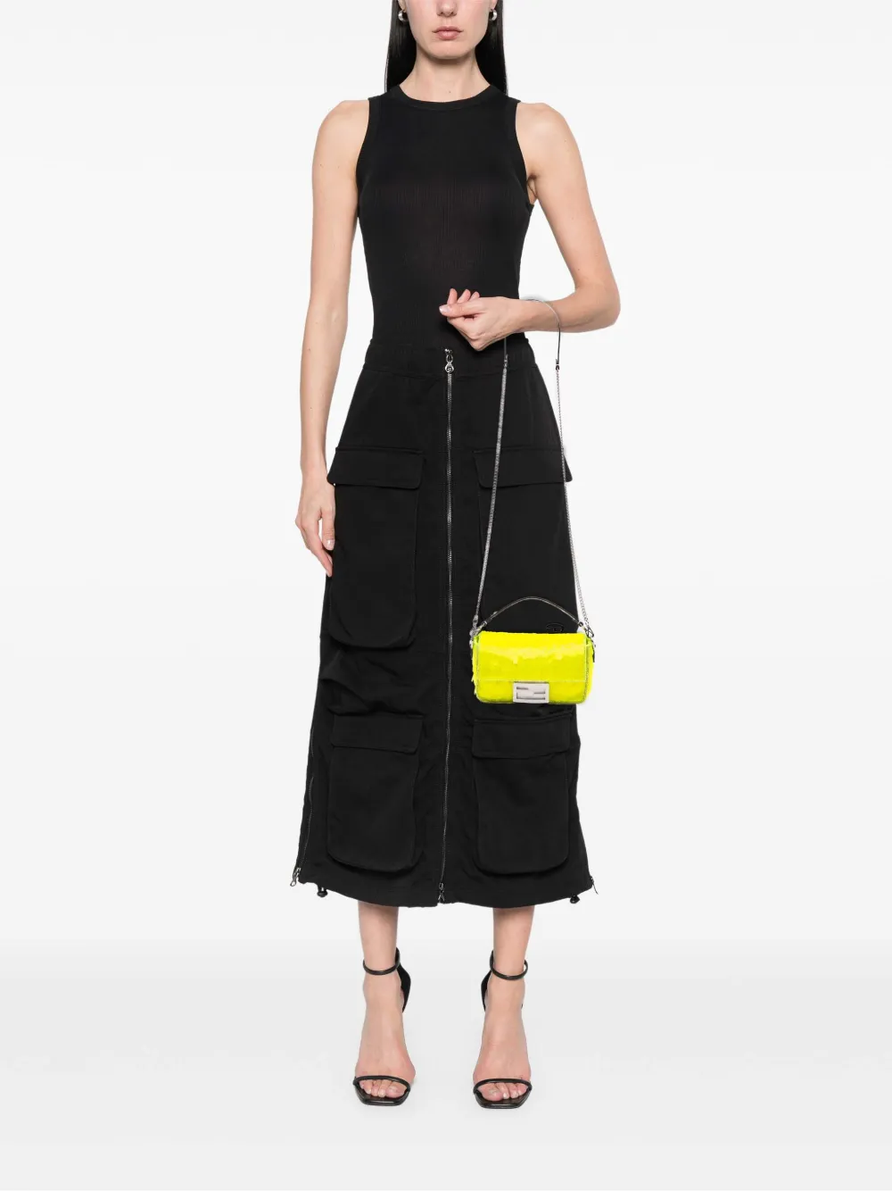 Pre-owned Fendi 2010-2025 Mini Transparent Paillettes Elaphe Baguette Satchel In Yellow