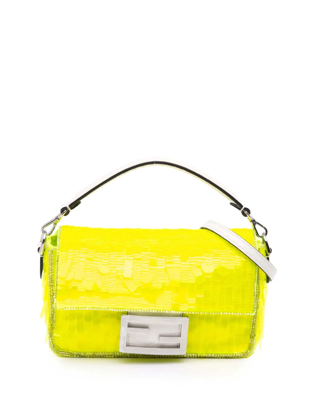 Pre-owned Fendi 2010-2025 Mini Transparent Paillettes Elaphe Baguette Satchel In Yellow