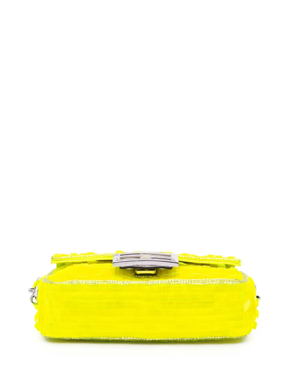 Pre-owned Fendi 2010-2025 Mini Transparent Paillettes Elaphe Baguette Satchel In Yellow