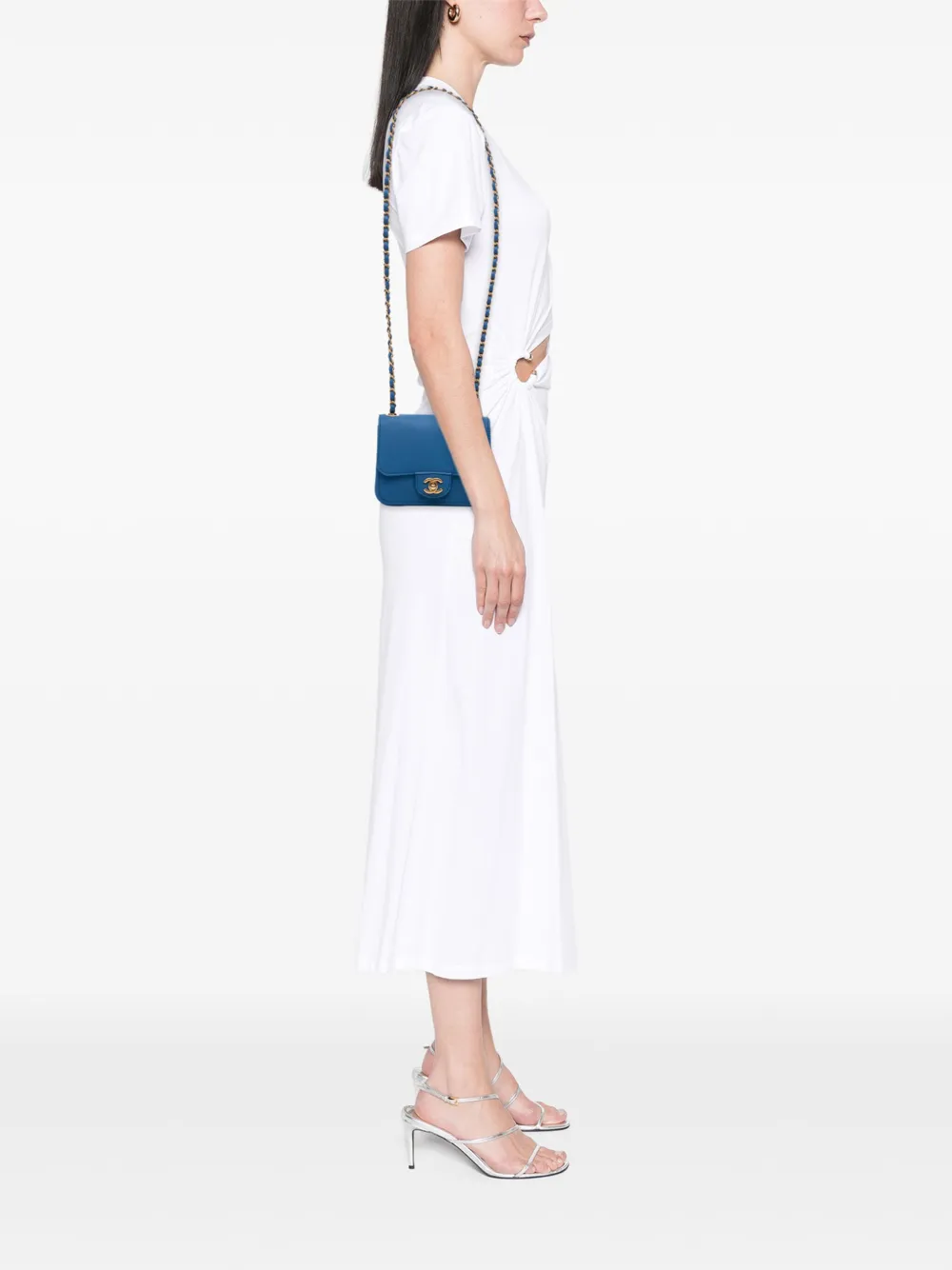 Pre-owned Chanel 2017-2018 Mini Classic Caviar Pure Flap Shoulder Bag In Blue
