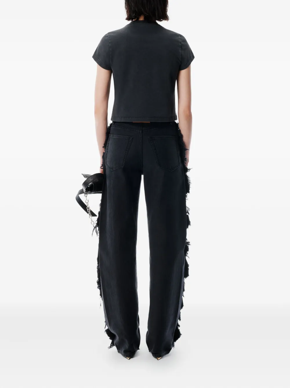 Alexander Wang Logo-print Embellished Cropped Cotton T-shirt In Black