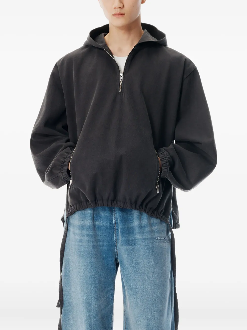 Alexander Wang Hoodie met trekkoordtaille en halve rits Zwart