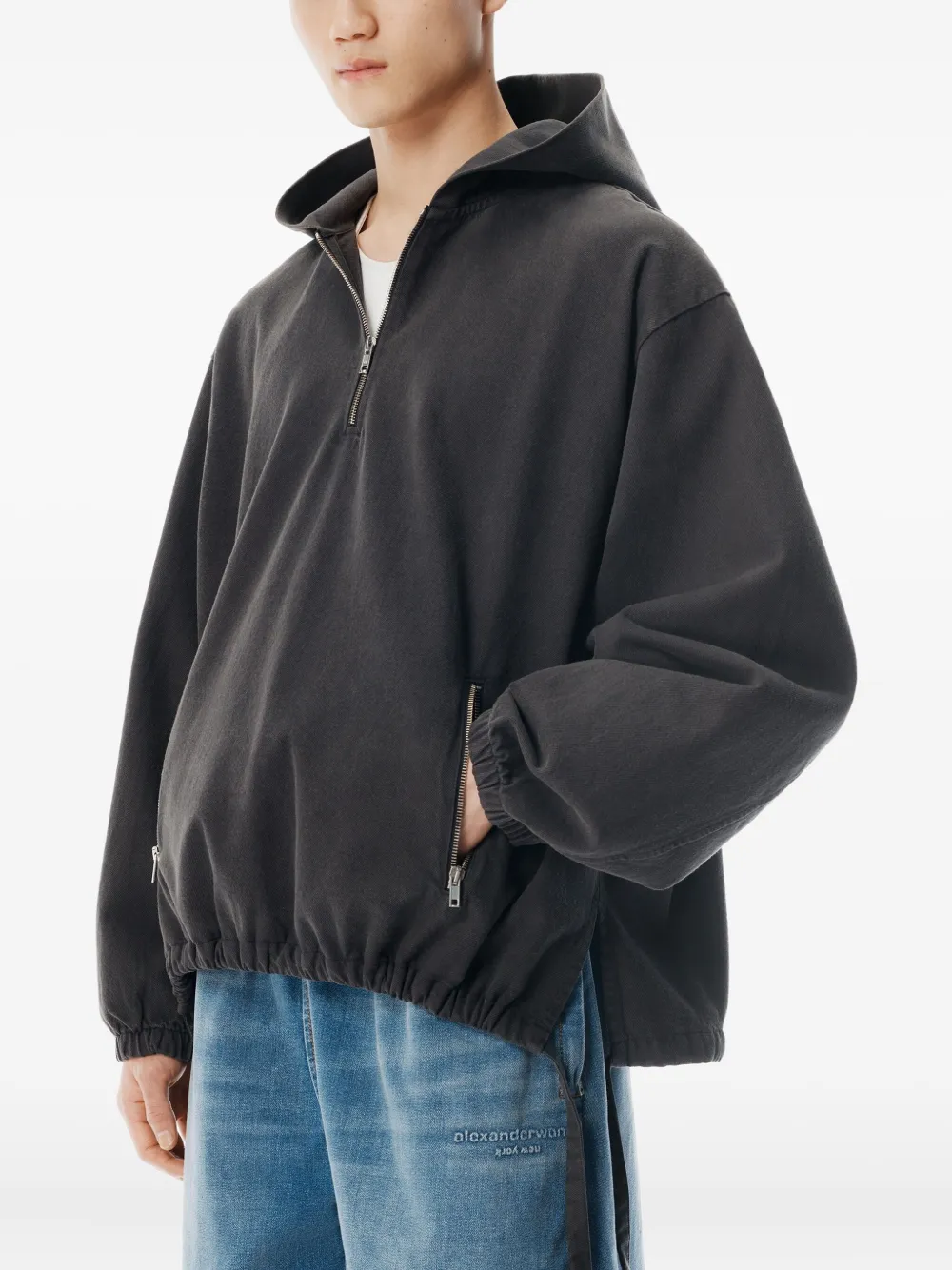 Alexander Wang Hoodie met trekkoordtaille en halve rits Zwart