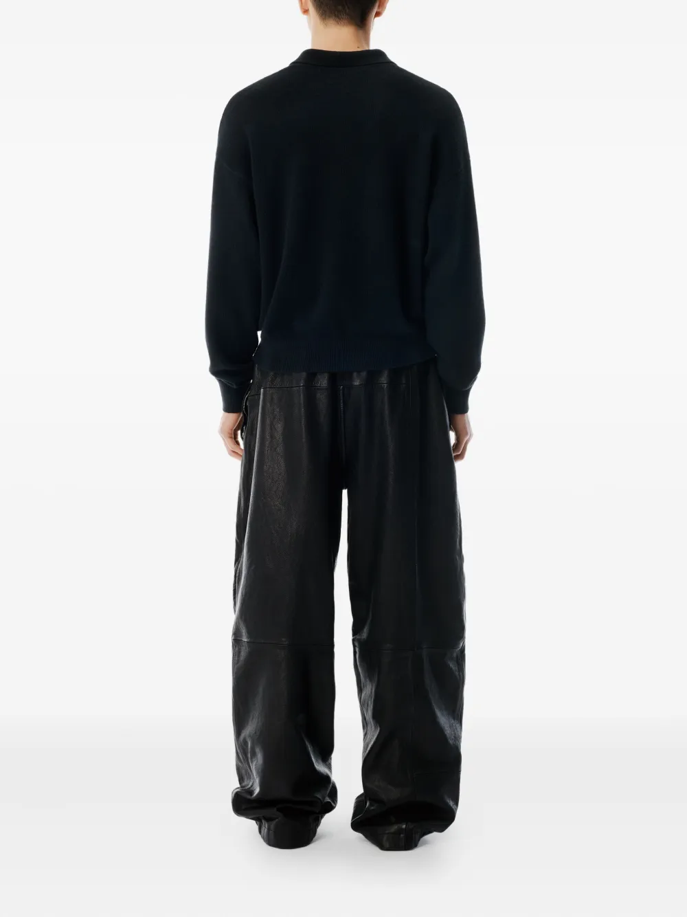 Alexander Wang Logo-patch Long-sleeve Polo Shirt In Black