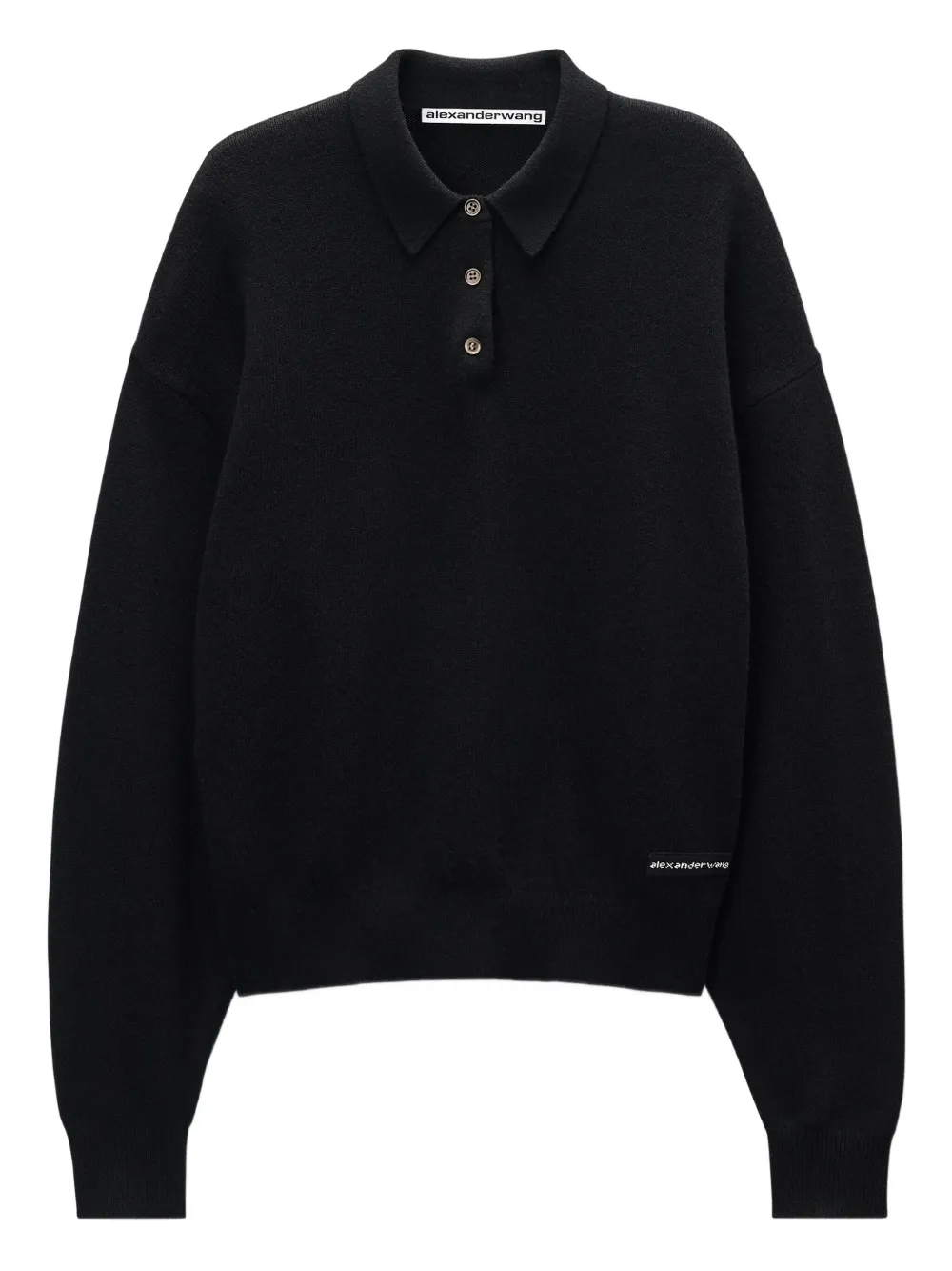 Alexander Wang logo-patch long-sleeve polo shirt | Black | Image 1