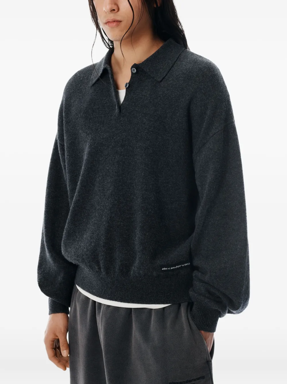 Alexander Wang Logo-patch Polo Shirt In Black