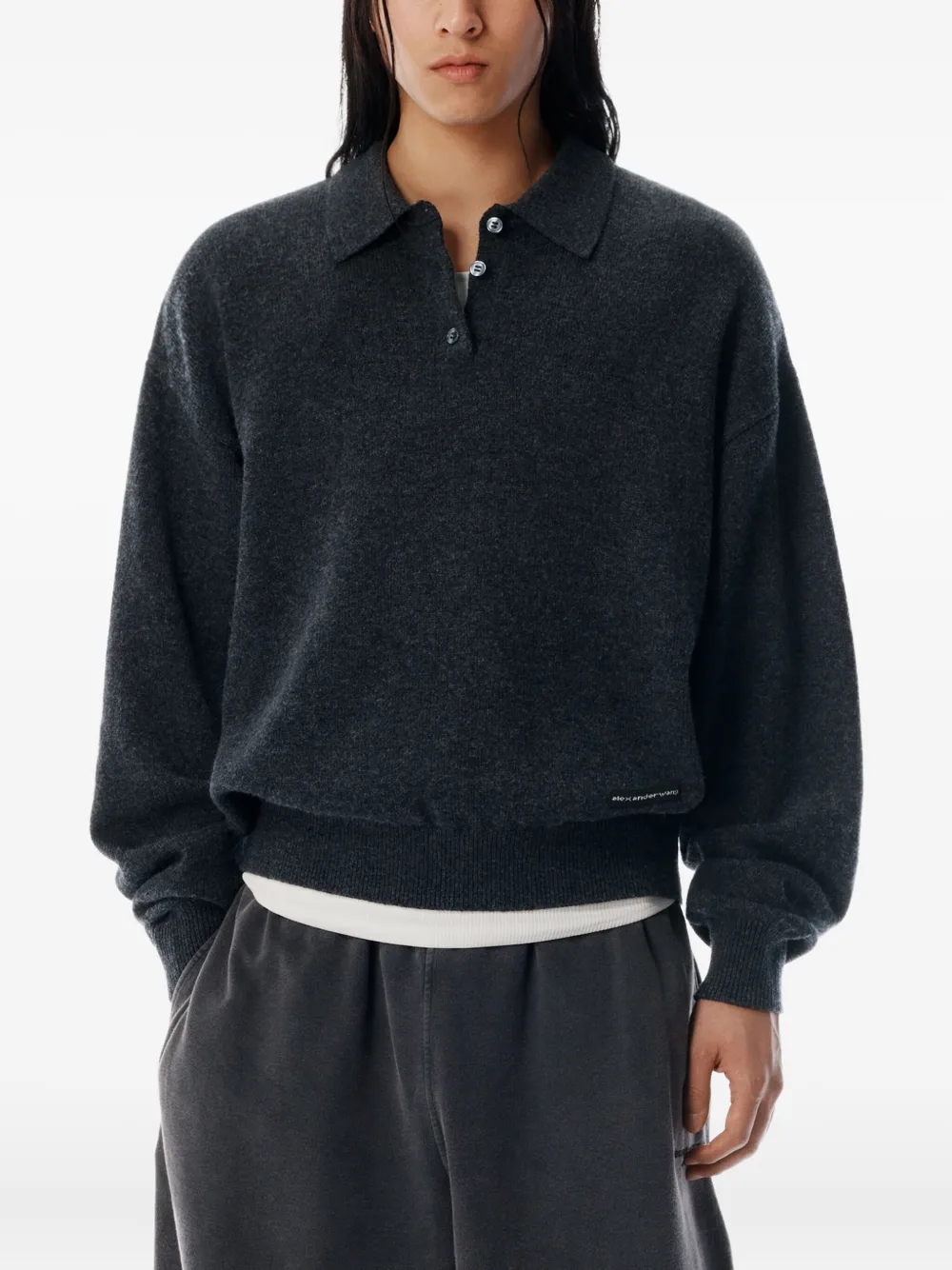 Alexander Wang Logo-patch Polo Shirt In Black