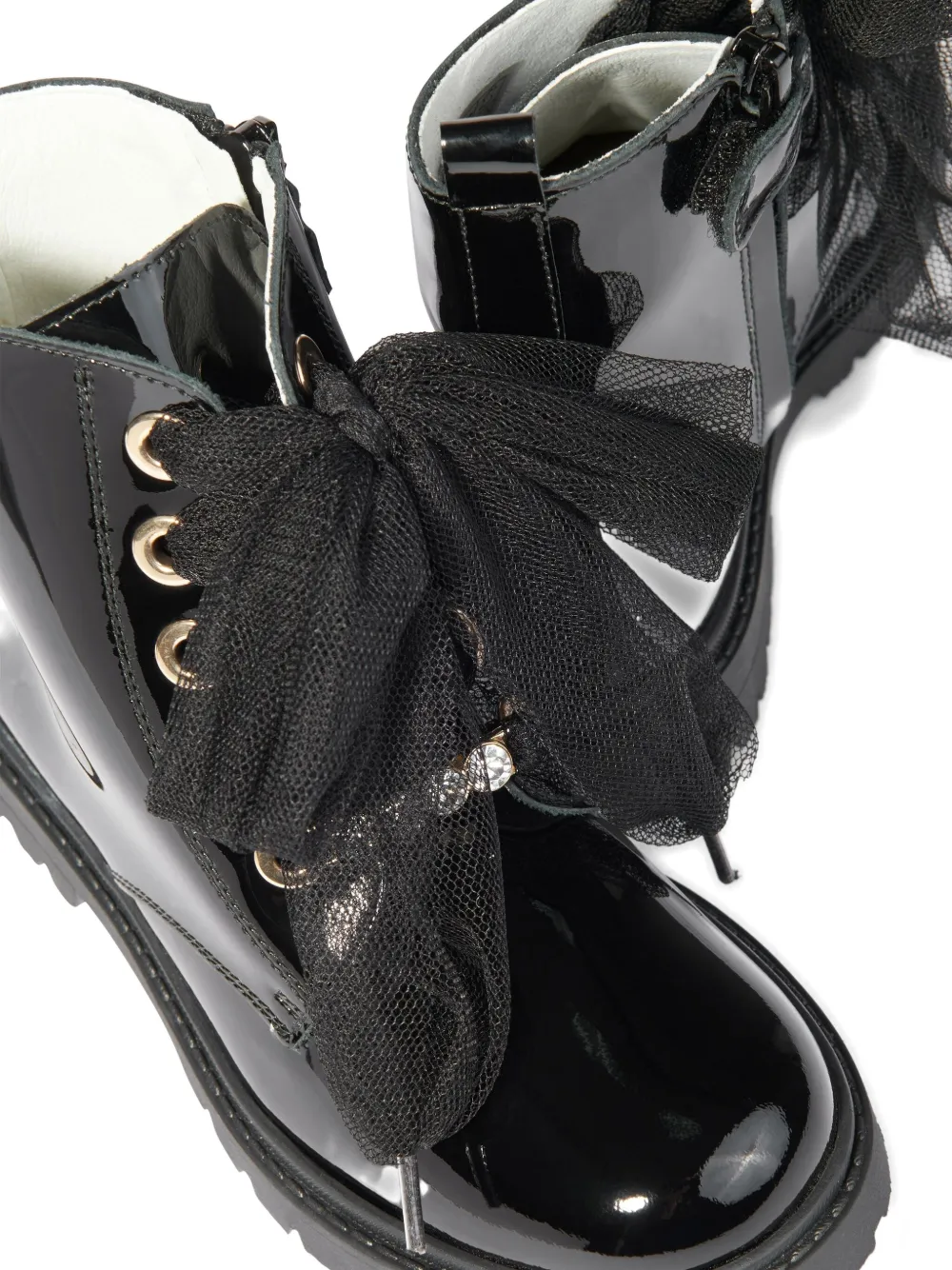 Andanines Girls Leather Lace Up Boots In Black