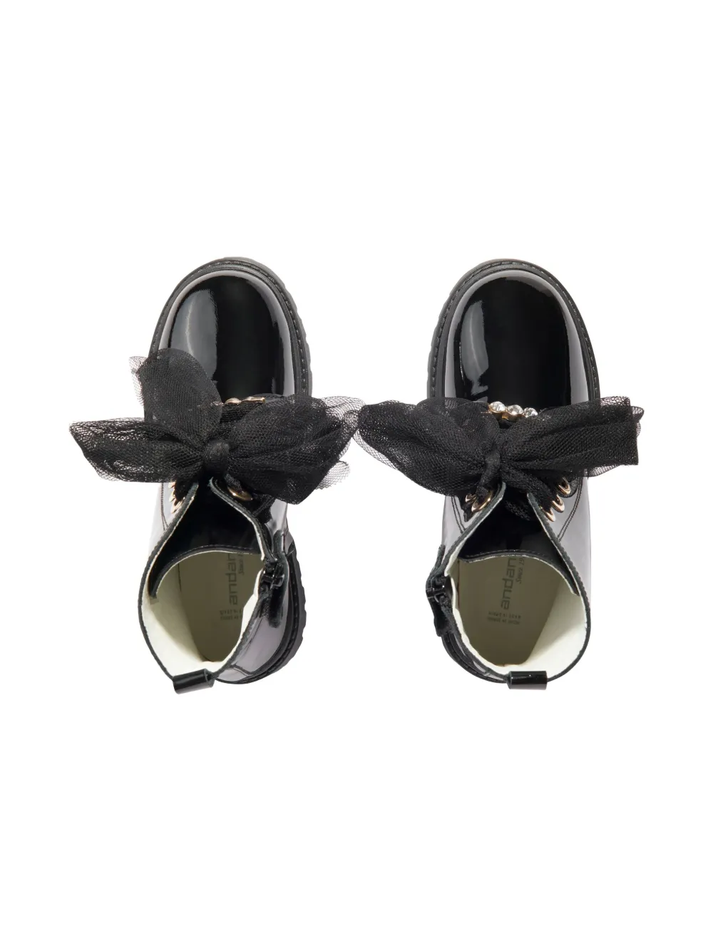 Andanines Girls Leather Lace Up Boots In Black
