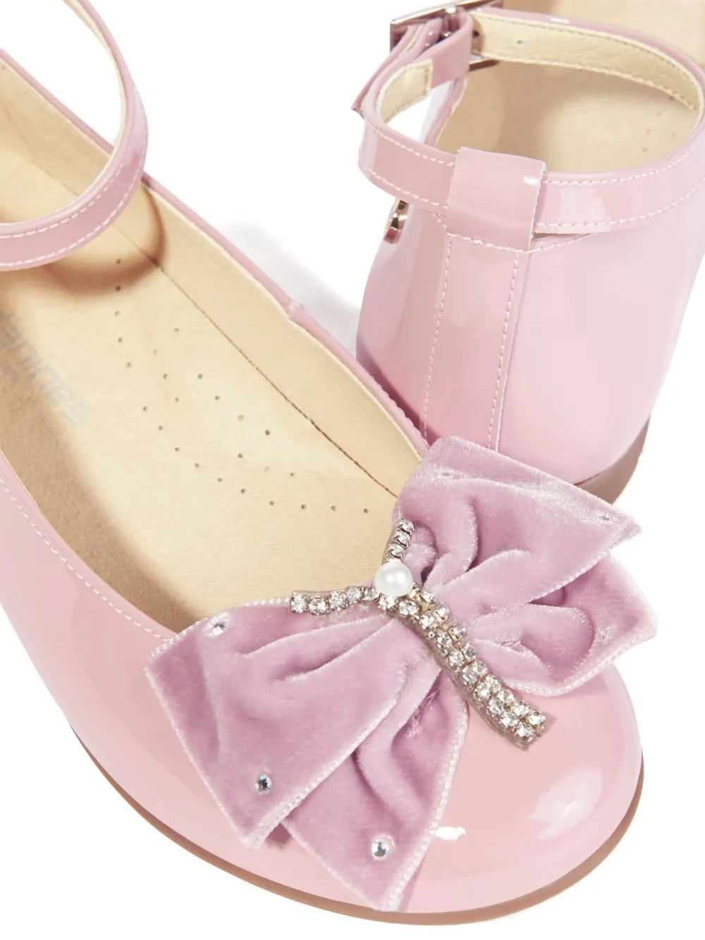 Andanines Girls Patent Leather Bow Ankle Strap Shoes In Pink