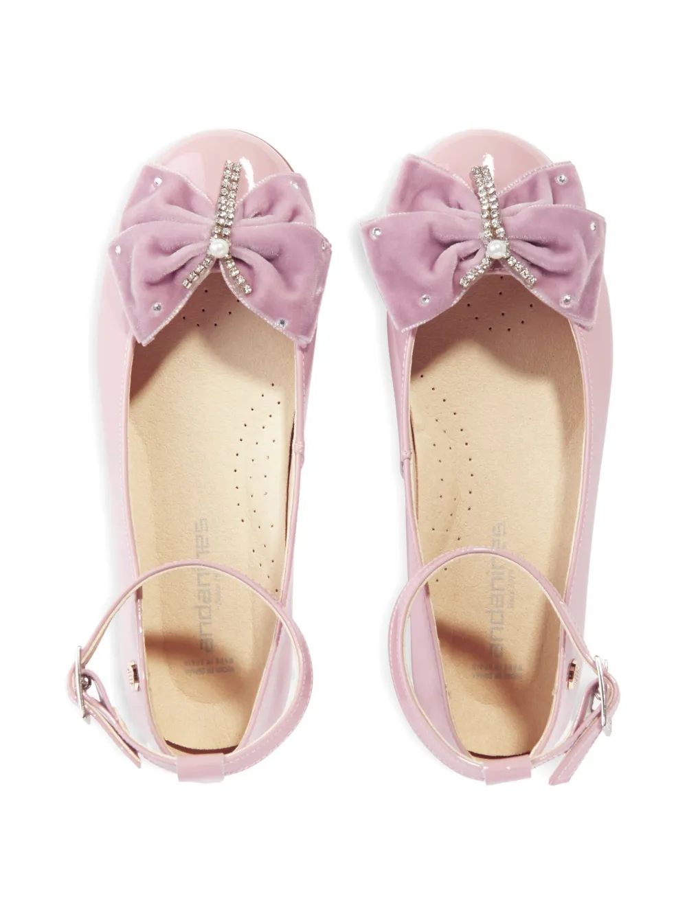 Andanines Girls Patent Leather Bow Ankle Strap Shoes In Pink
