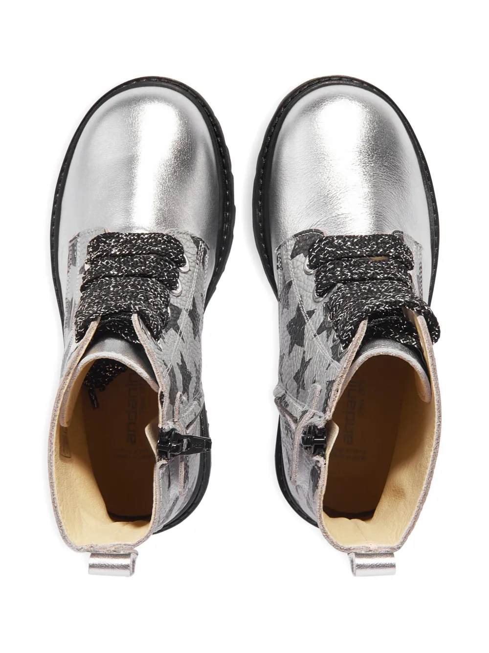 Andanines Girls Leather Lace Up Star Boots In Silver