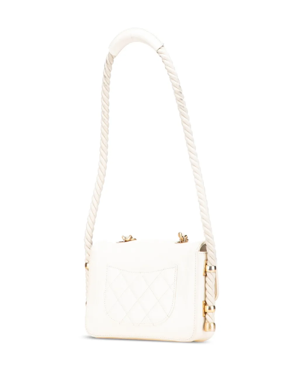 Pre-owned Chanel 2019 Crumpled Calfskin En Vogue Rope Flap Satchel In White