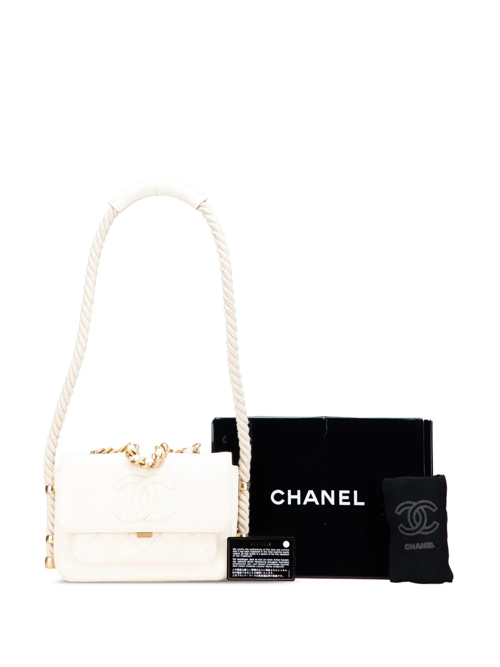 Pre-owned Chanel 2019 Crumpled Calfskin En Vogue Rope Flap Satchel In White