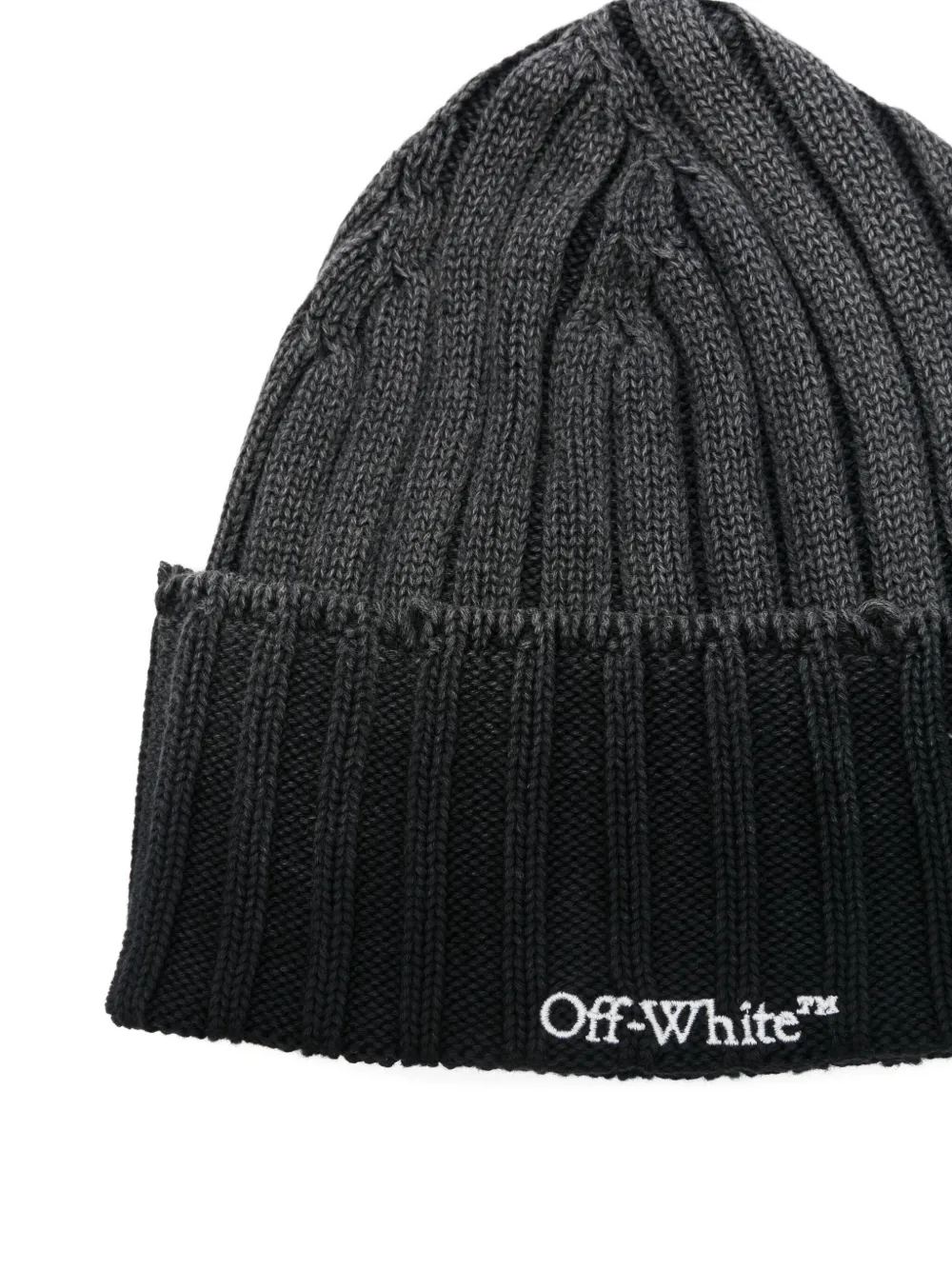 Off-white Logo Ribbed Texture Fold-over Cuff Hat In Black