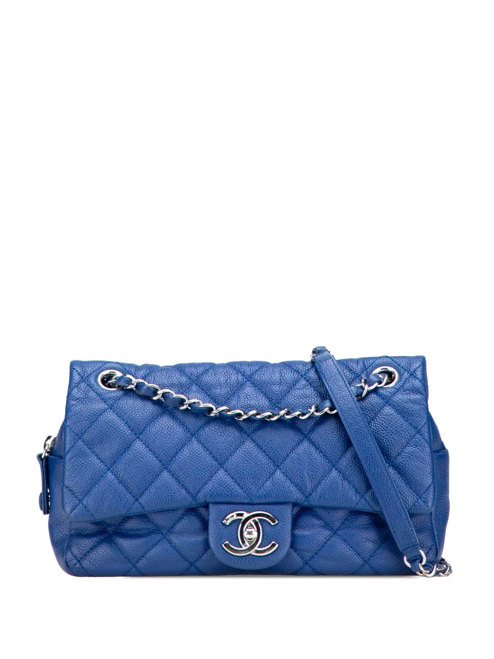 Pre-owned Chanel 2013-2014 Medium Quilted Caviar Easy Flap Shoulder Bag In Blue