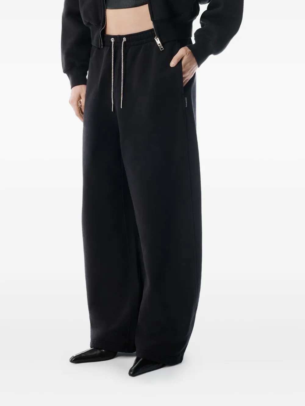 Alexander Wang Rhinestone-drawcord Cotton Track Pants In Black