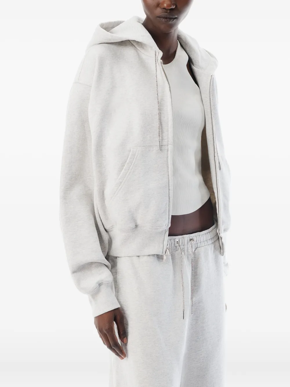 Alexander Wang Rhinestone-drawcord Zip-up Hoodie In White