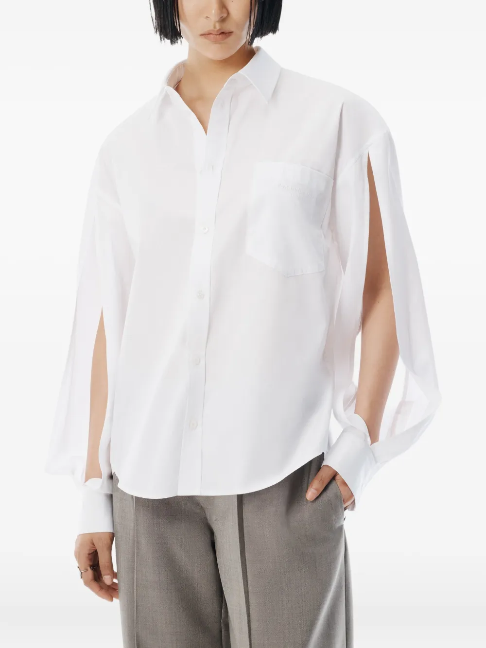 Alexander Wang Slashed-sleeve Shirt In White