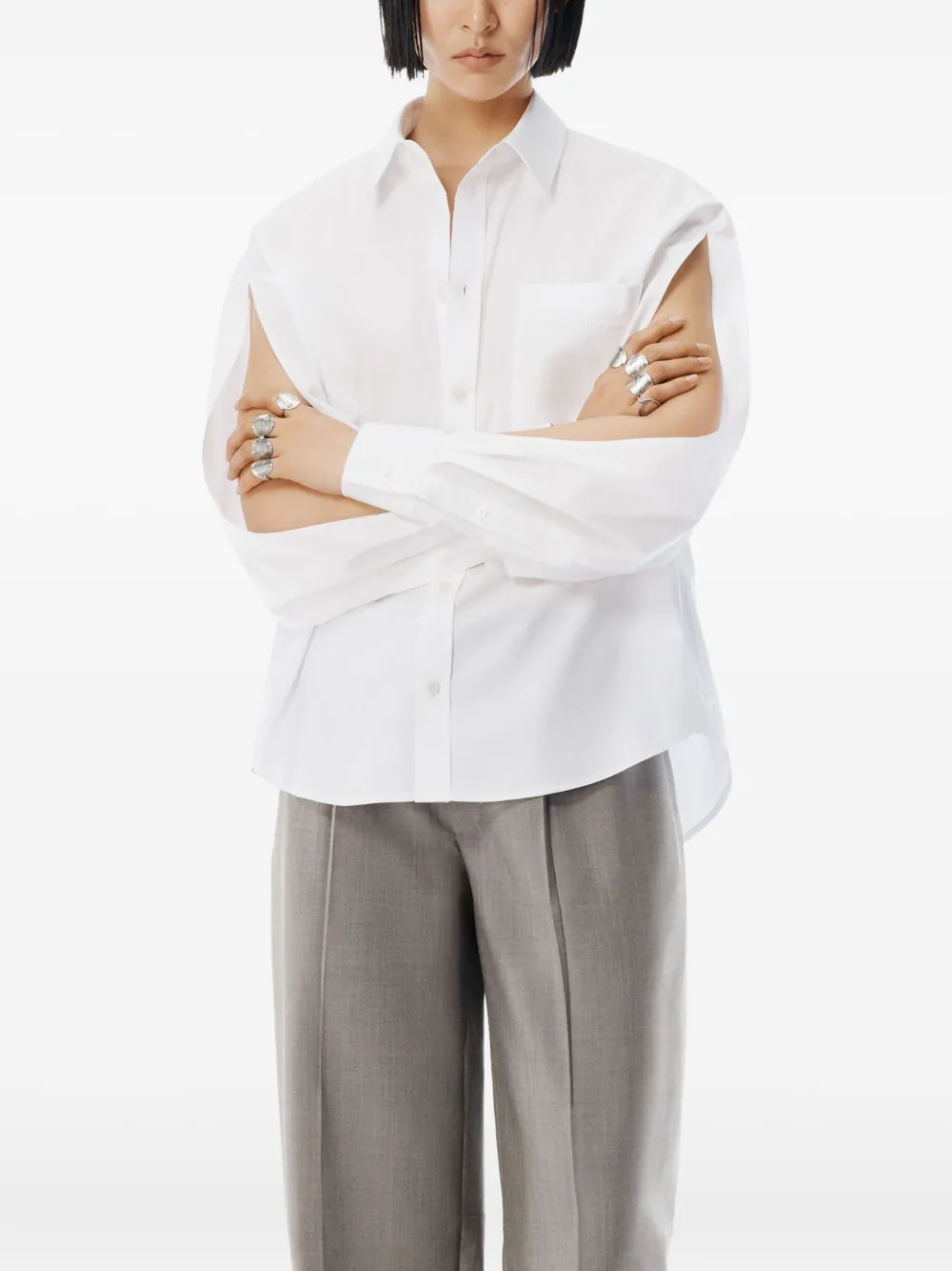 Alexander Wang Slashed-sleeve Shirt In White