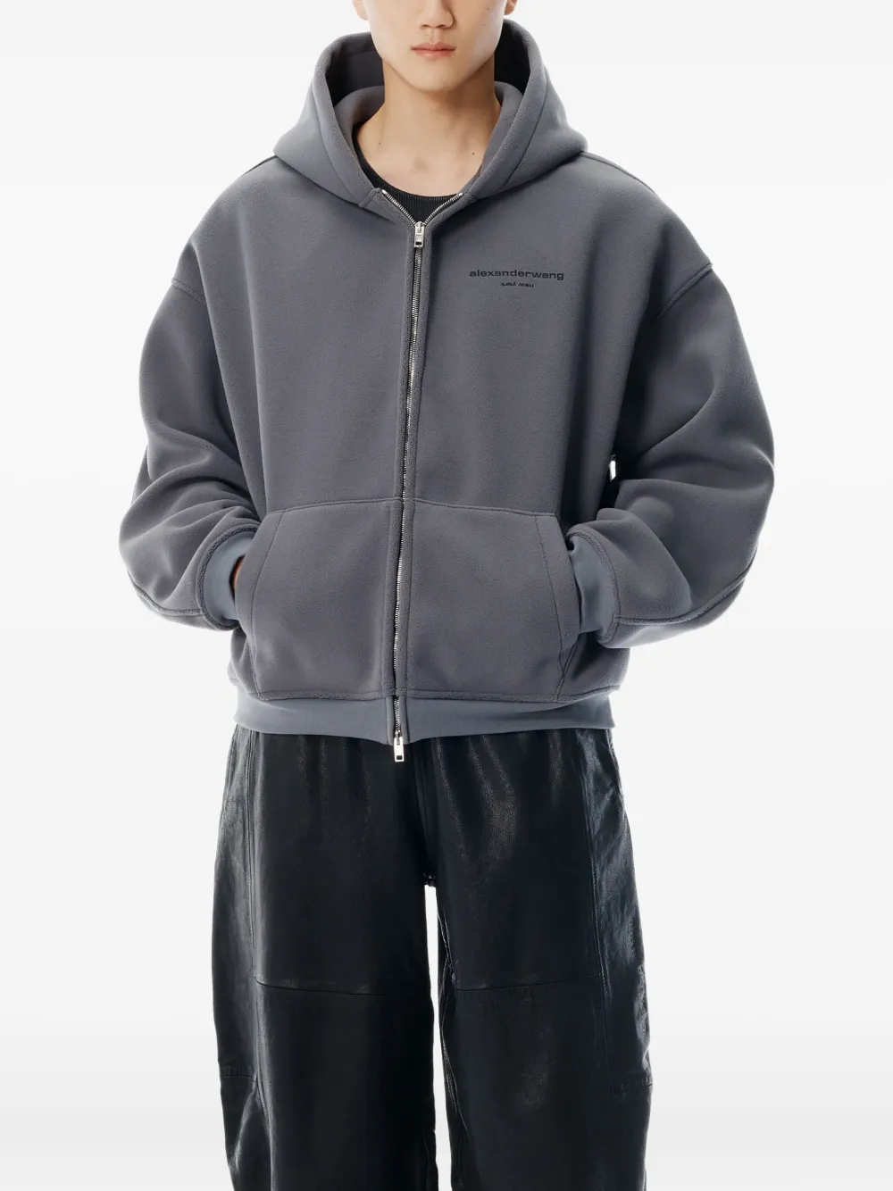 Alexander Wang Hoodie met rits en logodetail Grijs