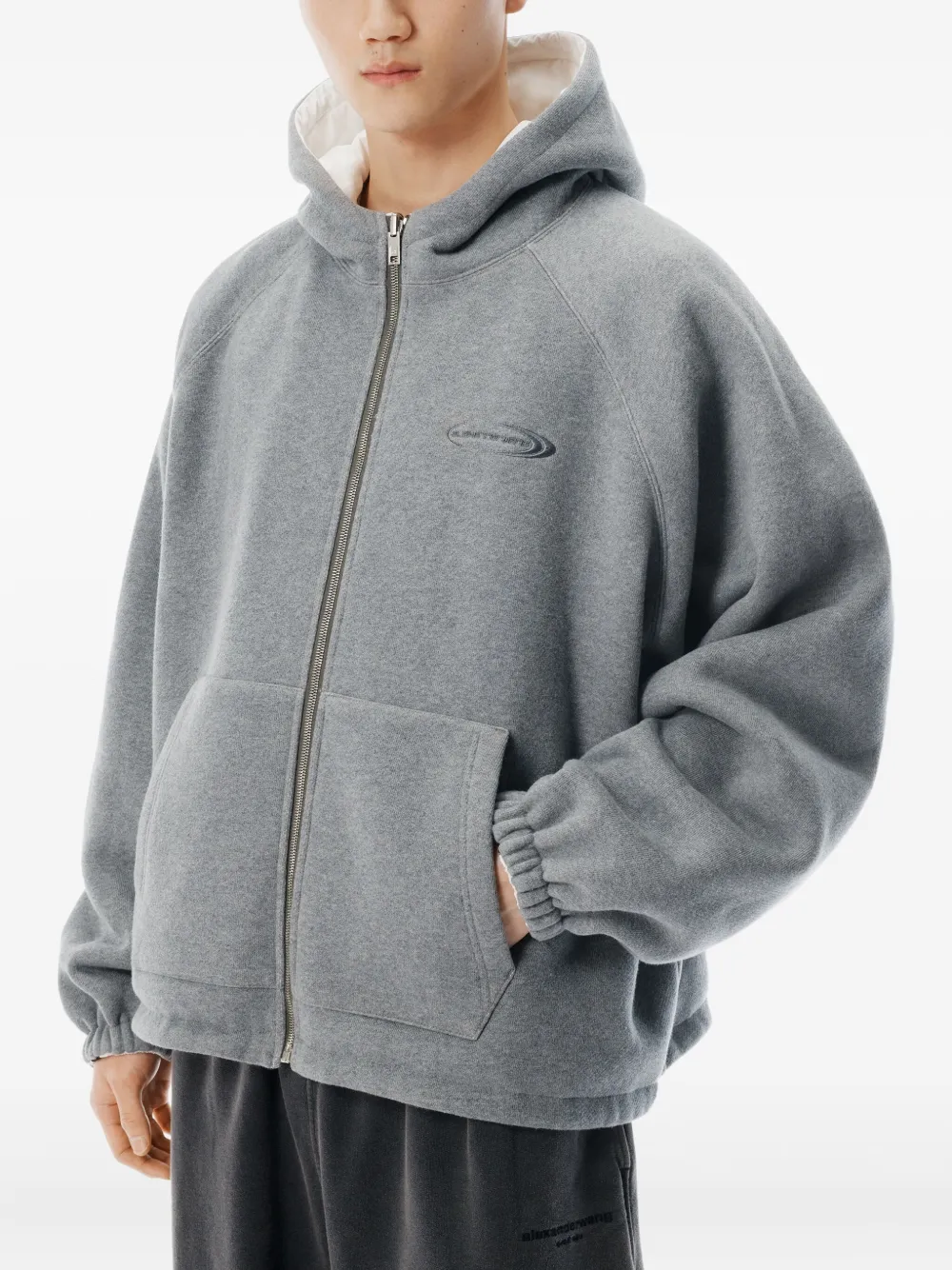 Alexander Wang Reversible Zip-front Hoodie In Gray