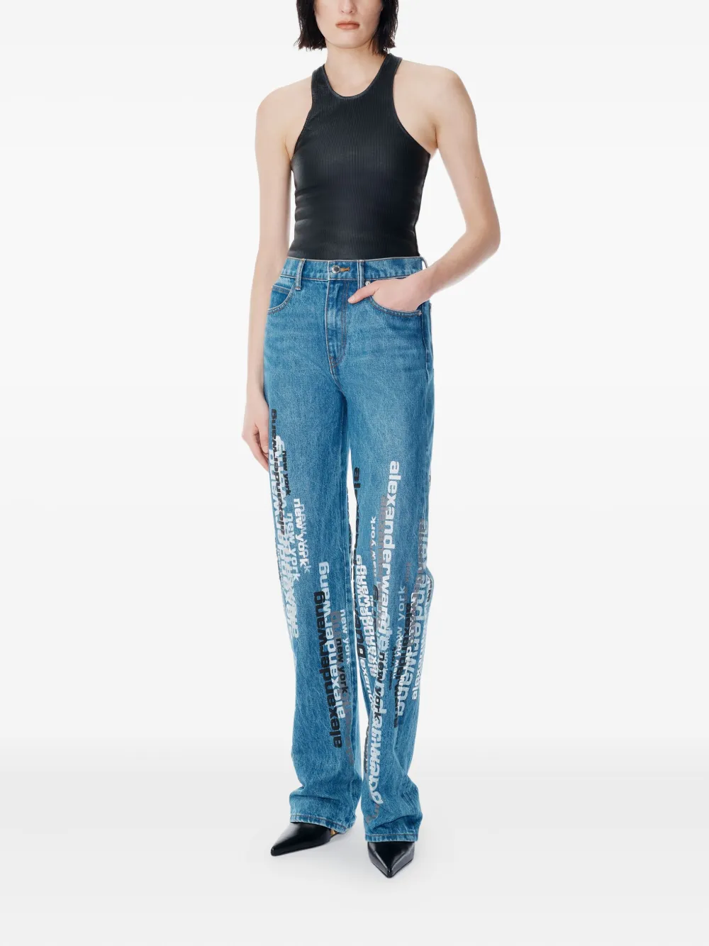 Alexander Wang Logo-print Jeans In Blue