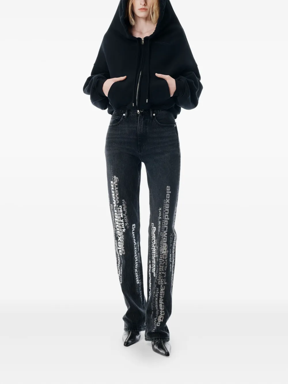 Alexander Wang Jeans met logoprint - Zwart
