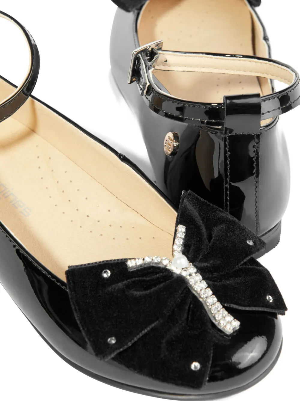 Andanines Girls Patent Leather Bow Ankle Strap Shoes In Black