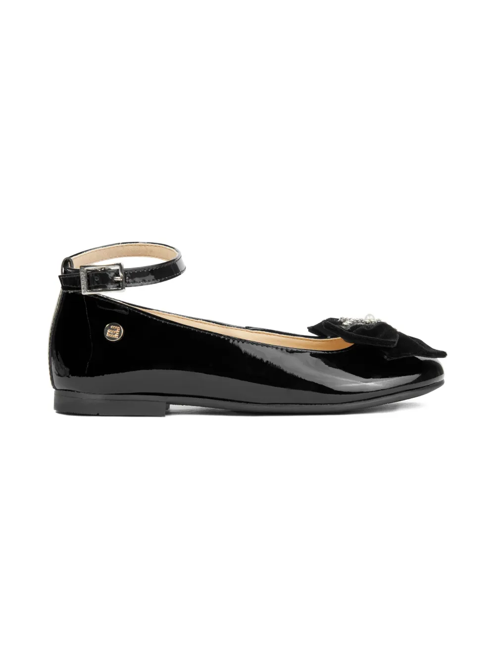 Andanines Girls Patent Leather Bow Ankle Strap Shoes In Black
