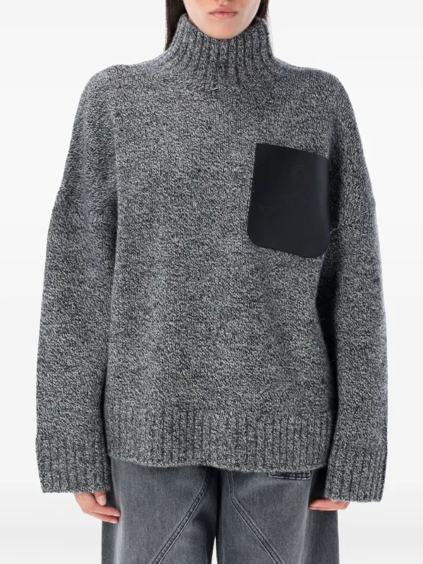 JW Anderson High-neck Leather-patch Sweater in Grey