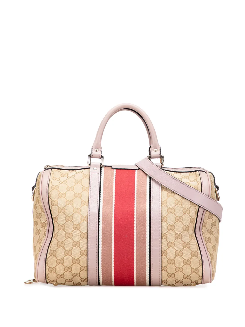 Pre-owned Gucci 2016-2025 Gg Canvas Web Joy Boston Bag Satchel In Brown