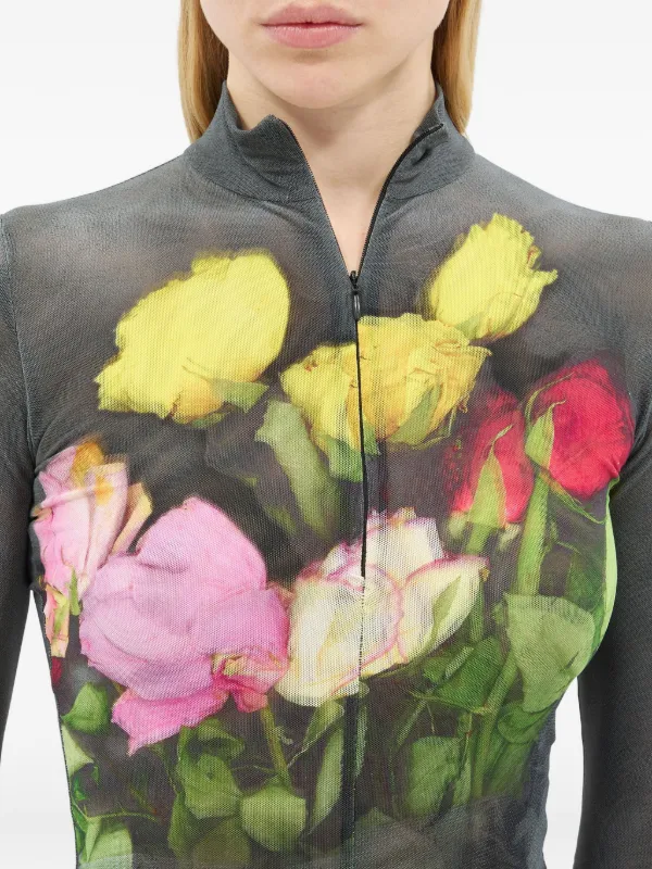 MSGM floral-print Zip Bodysuit | Black | FARFETCH
